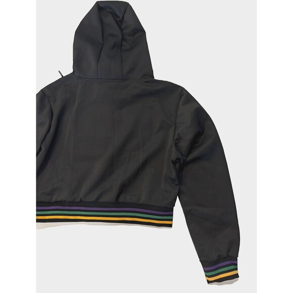 Women’s Mardi Gras Hoodie XL Black Long Sleeve Cropped Sweatshirt NWT - Picture 9 of 11